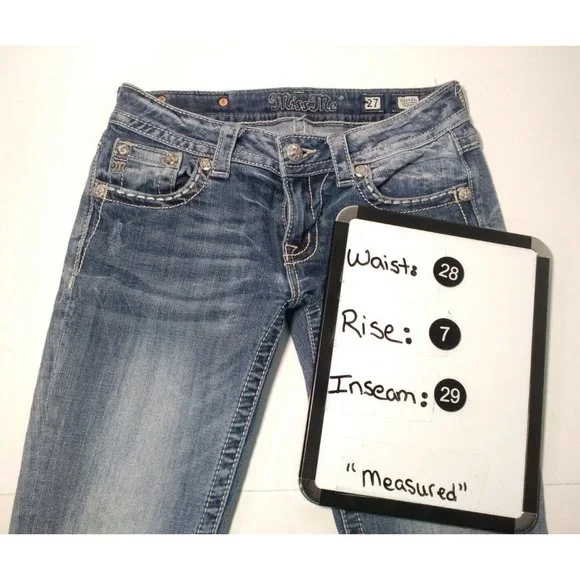 Miss Me Jeans Womens Size 27 JE80435L Skinny Rhinestone Stretch Cross 28x29 - Picture 4 of 6